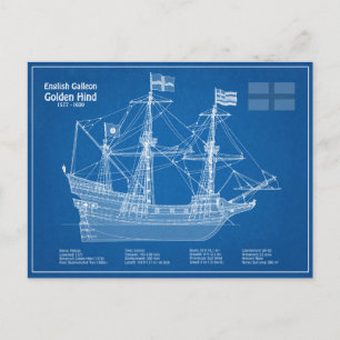 Postal Golden Hind - Planes de trazado de los buques ABD