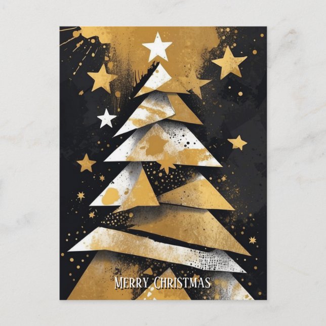 Postal Golden Holiday Tree Feliz Navidad (Anverso)
