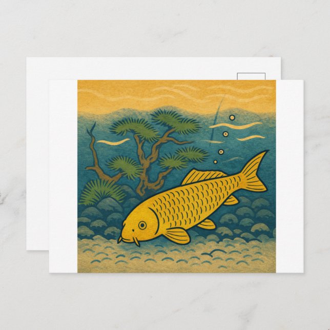 Postal Golden Koi Japanese Art (Anverso / Reverso)