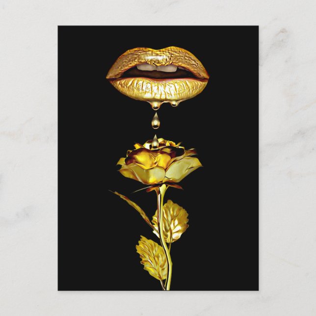 Postal Golden Lips Dripping Liquid Gold Art  (Anverso)