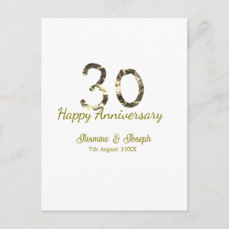Postal Golden Metallic 30th Happy anniversary add name