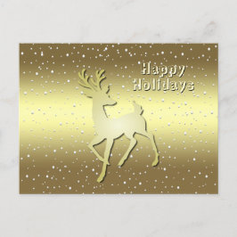 Postal Golden Reindeer Snowy Holiday Postcard