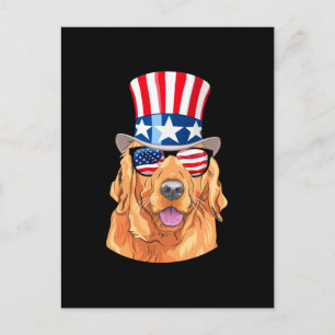Postal Golden Retriever America Bandera de los Estados Un