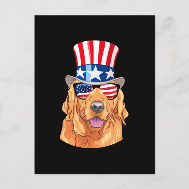 Postal Golden Retriever America Bandera de los Estados Un (Anverso)