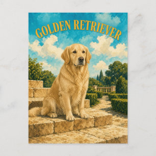 Postal Golden Retriever, Arte de Perro de Acuarela Vintag