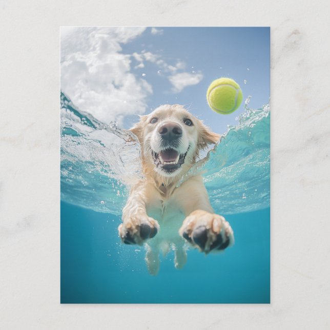 Postal Golden Retriever Buving Tennis Ball Underwater (Anverso)