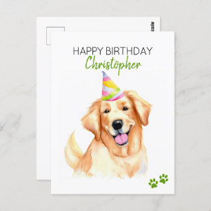 Postal Golden Retriever Dog Personalizado Feliz Cumpleaño