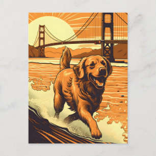 Postal Golden-Retriever en el puente Golden Gate