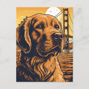 Postal Golden-Retriever en el puente Golden Gate