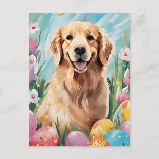 Postal Golden Retriever Happy Easter (Anverso)