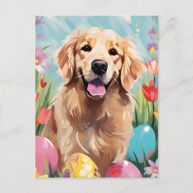 Postal Golden Retriever Happy Easter (Anverso)