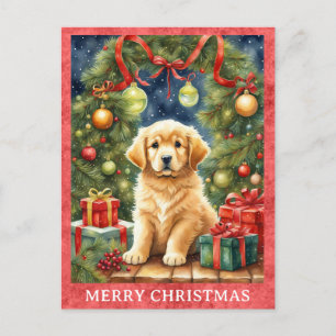 Postal Golden Retriever Merry Christmas Cute Puppy Dog