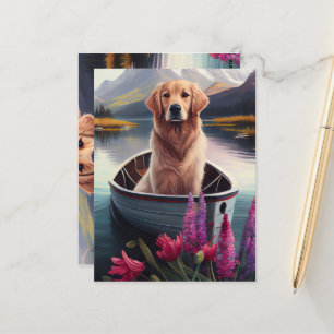 Postal Golden Retriever on a Paddle: Una aventura panorám