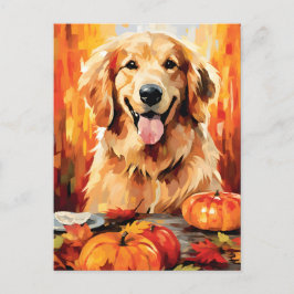 Postal Golden Retriever Otoño Día de Acción de Gracias