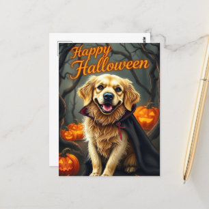Postal Golden Retriever Puppy con calabazas Halloween