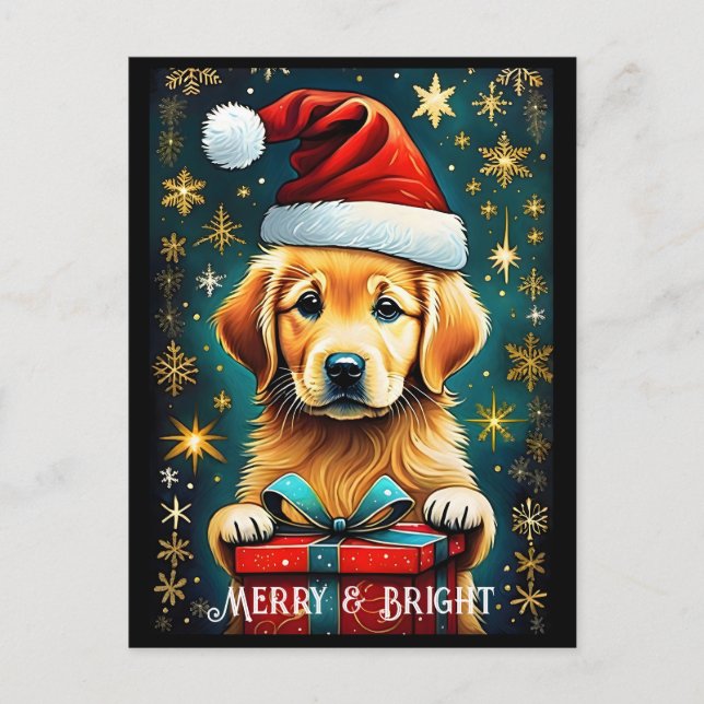 Postal Golden Retriever Snowflakes Santa Dog Holiday (Anverso)