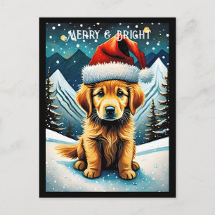 Postal Golden Retriever Snowly Mountain Santa Puppy