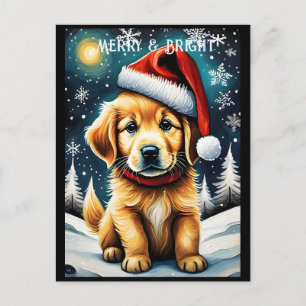 Postal Golden Retriever Snowowy Navidades Santa Dog Holid
