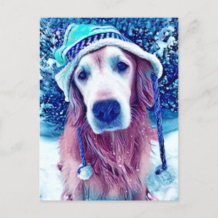 Postal Golden Retriever Vibrant Blue Winter Wiers Art