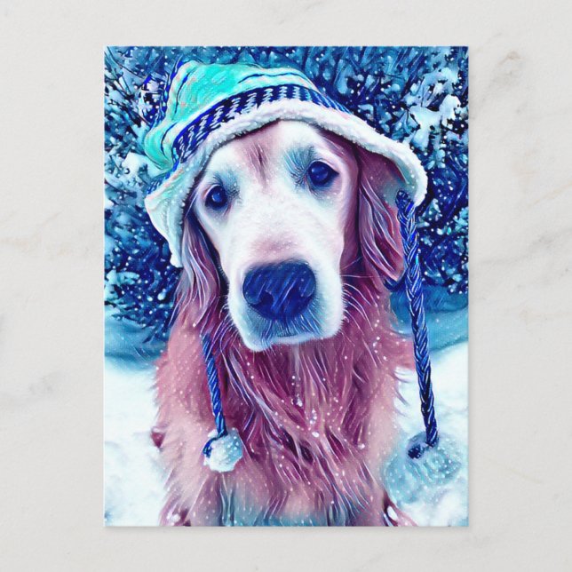 Postal Golden Retriever Vibrant Blue Winter Wiers Art (Anverso)