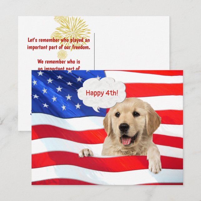 Postal Golden Retriever Y American Flag Gracias (Anverso / Reverso)