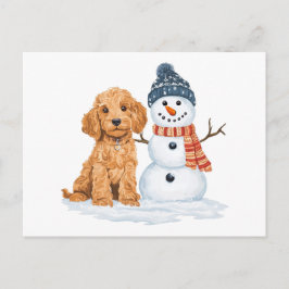 Postal Goldendoodle de invierno perro muñeco de nieve lin