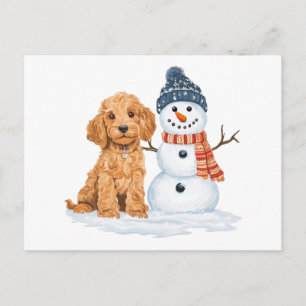 Postal Goldendoodle de invierno perro muñeco de nieve lin