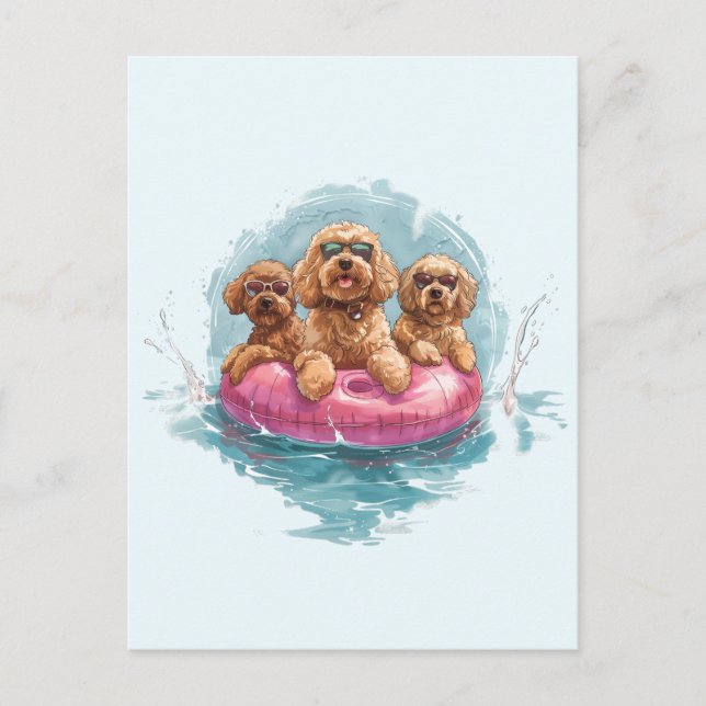 Postal Goldendoodle Dogs Verano Pineapple Float (Anverso)