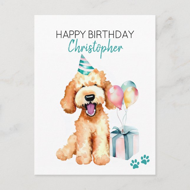 Postal Goldendoodle Perro Personalizado Feliz Cumpleaños (Anverso)