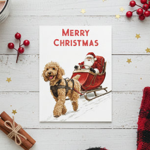 Postal Goldendoodle y perro Santa Navidad Fiesta