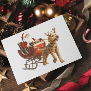 Postal Goldendoodle y Perro Santa Navidad Fiesta Navideña
