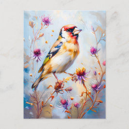 Postal Goldfinch en vuelo, estilo impresionista