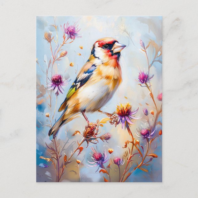 Postal Goldfinch en vuelo, estilo impresionista (Anverso)
