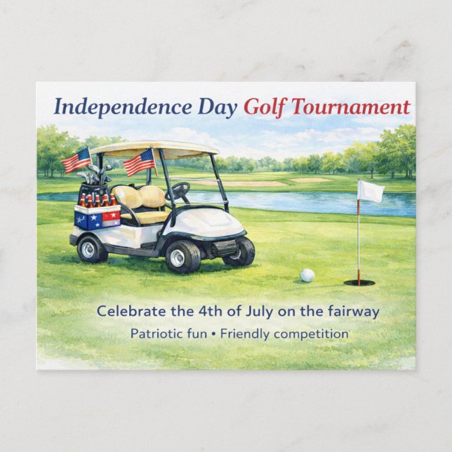Postal Golf 4th July Independence Day golf cart on course (Anverso)