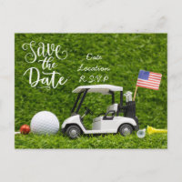 Golf ahorra la fecha con carrito de golf y bandera