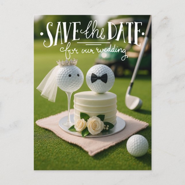 Postal Golf ahorra la fecha para nuestro boda con bolas d (Anverso)