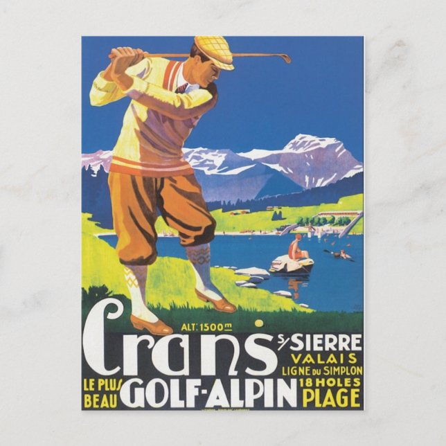 Postal Golf Alpin de Crans del vintage (Anverso)