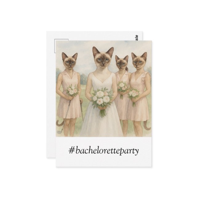 Postal Golf BACHELORETTE para los amantes del gato (Anverso/Reverso In Situ)