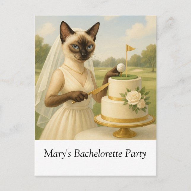 Postal GOLF Bachelorette Party para la madre del gato (Anverso)