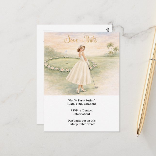 Postal Golf Bachelorette woman golfer is golfing (Anverso/Reverso In Situ)