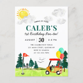 Postal Golf Boy Golfing Swing By Fore a Par-tee Birday