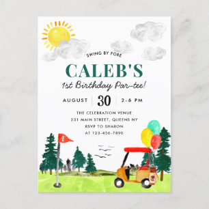 Postal Golf Boy Golfing Swing By Fore a Par-tee Birday