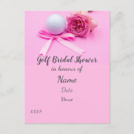 Postal Golf Bridal Shower con pelota de golf y rosas rosa