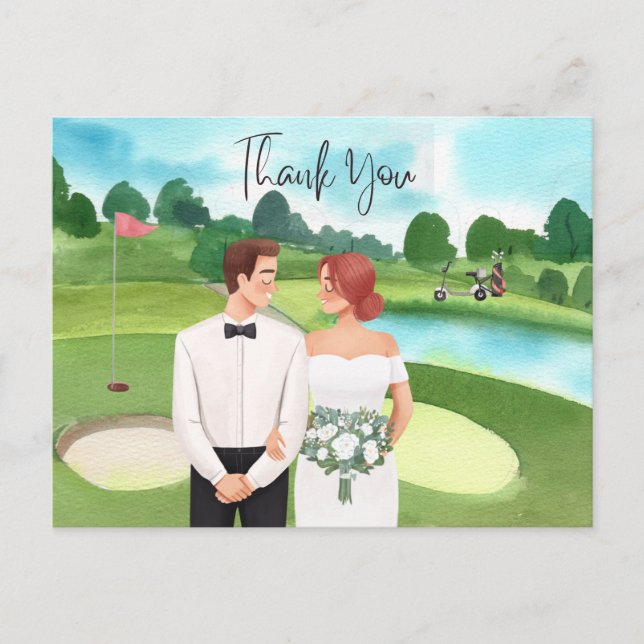 Postal Golf Bride y Groom Golfer boda en campo de golf (Anverso)