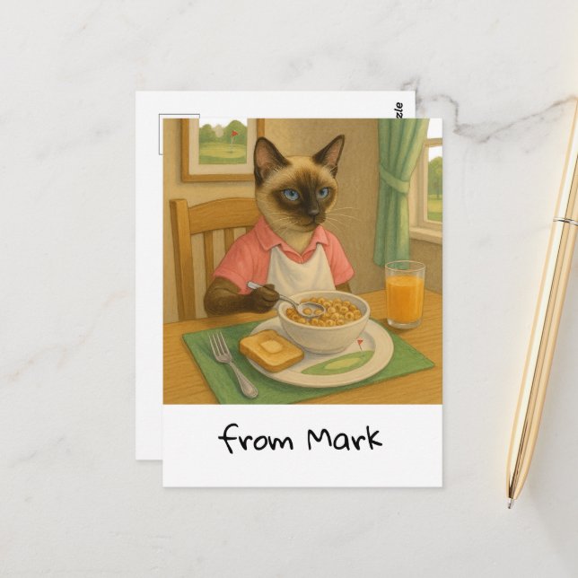 Postal Golf Cat Lover desayuna (Anverso/Reverso In Situ)