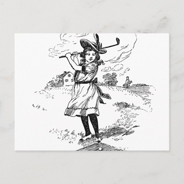 Postal Golf Chica Golfing Vintage Art (Anverso)
