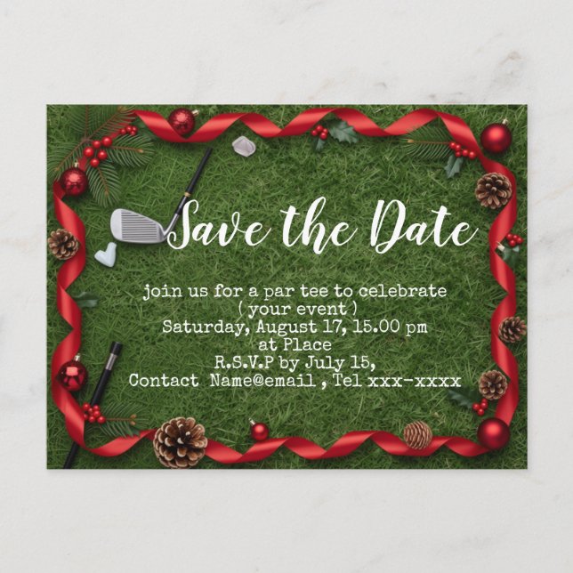 Postal Golf Christmas save the date with golf ball  (Anverso)