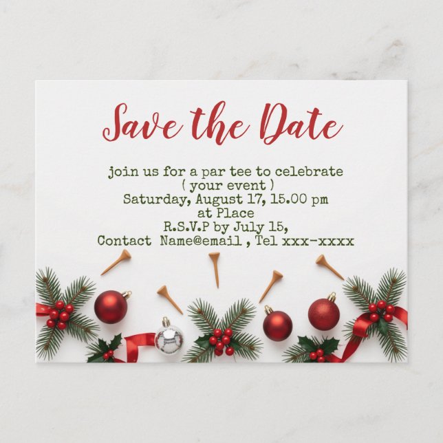 Postal Golf Christmas save the date with golf themed (Anverso)