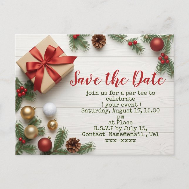 Postal Golf Christmas save the date with golf themed (Anverso)