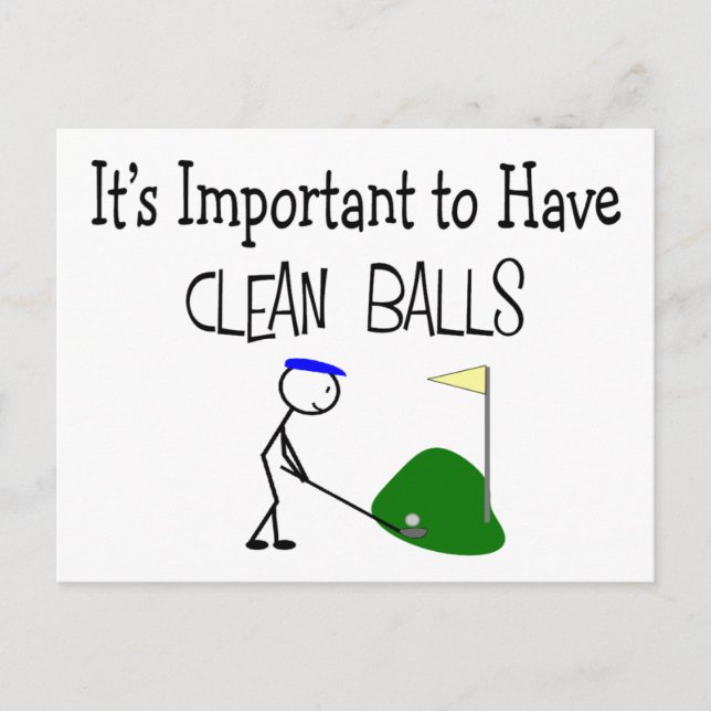 Postal Golf "CLEAN BALLS" Regalos de humor sobre golf (Anverso)